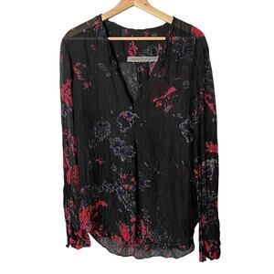 Raquel Allegra Dark Romantic Floral Silk Long Sleeve Blouse SZ 3 (10-12) $495